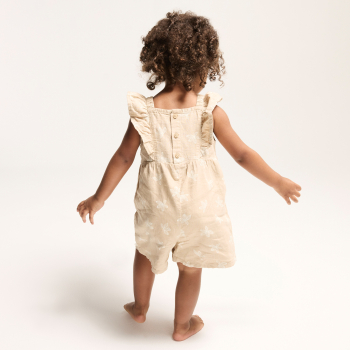 أفرول قصير من الكتان والقطن الزهري، اللون بيج، للطفلة الرضيعة